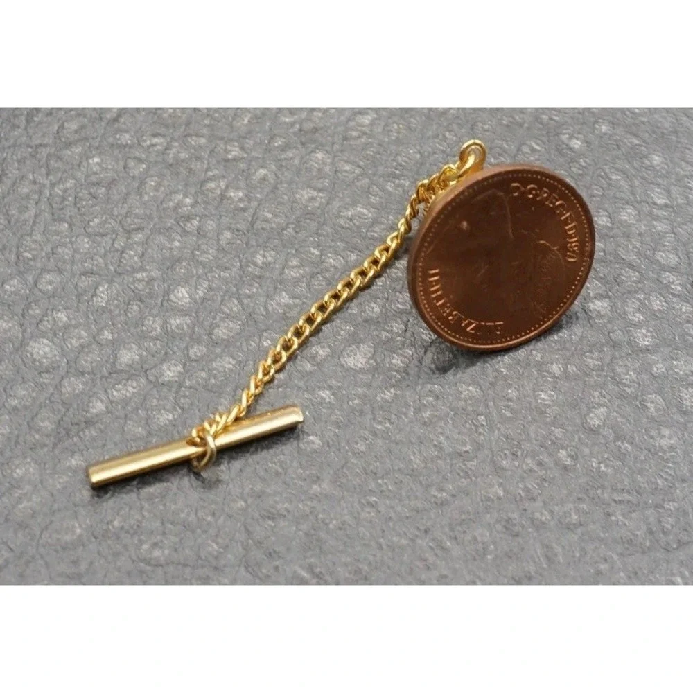 Vintage British Penny Coin Tie Pin Chain Gold Tone